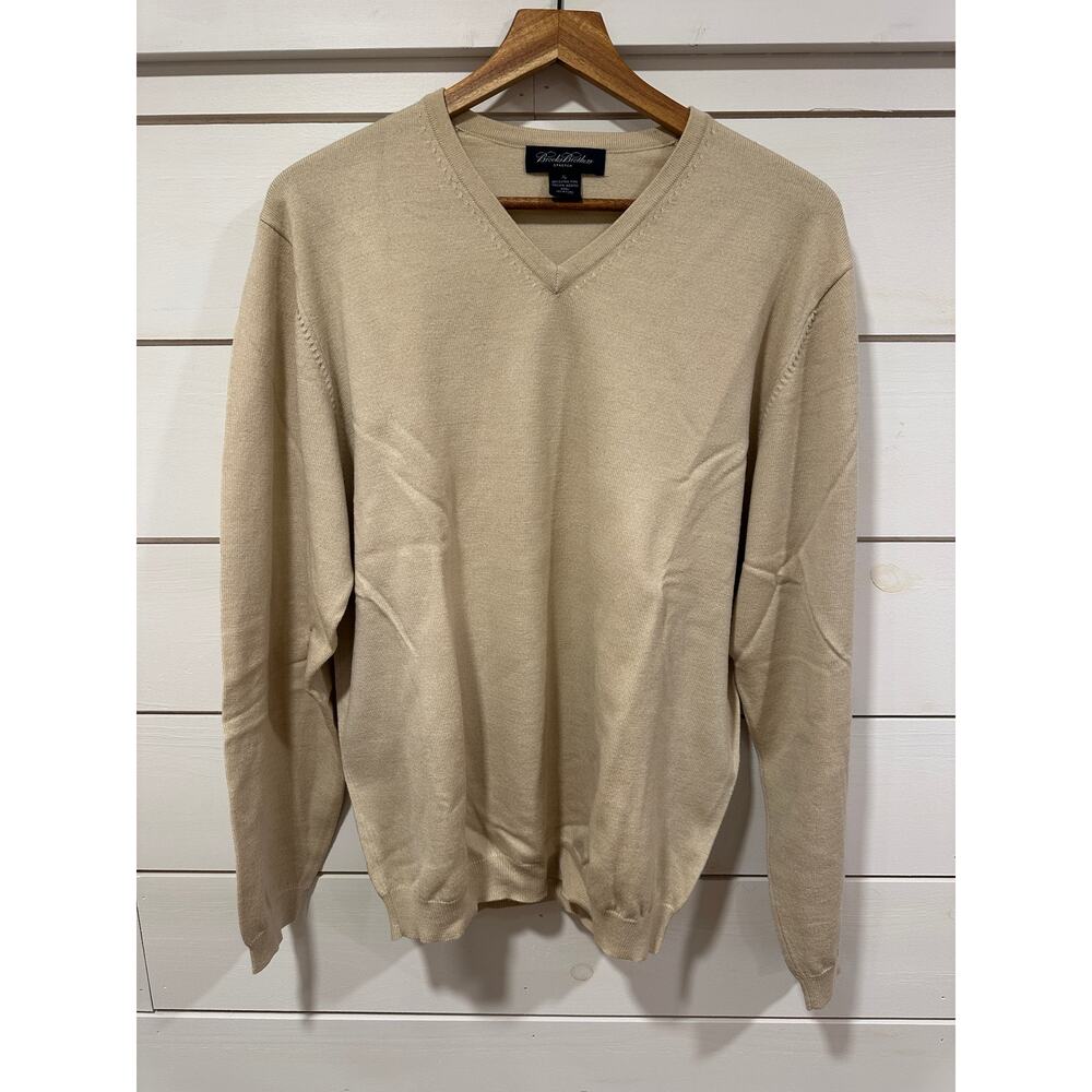 Vintage Brooks Brothers Stretch Italian Merino Wool Tan Cozy Sweater Size XL